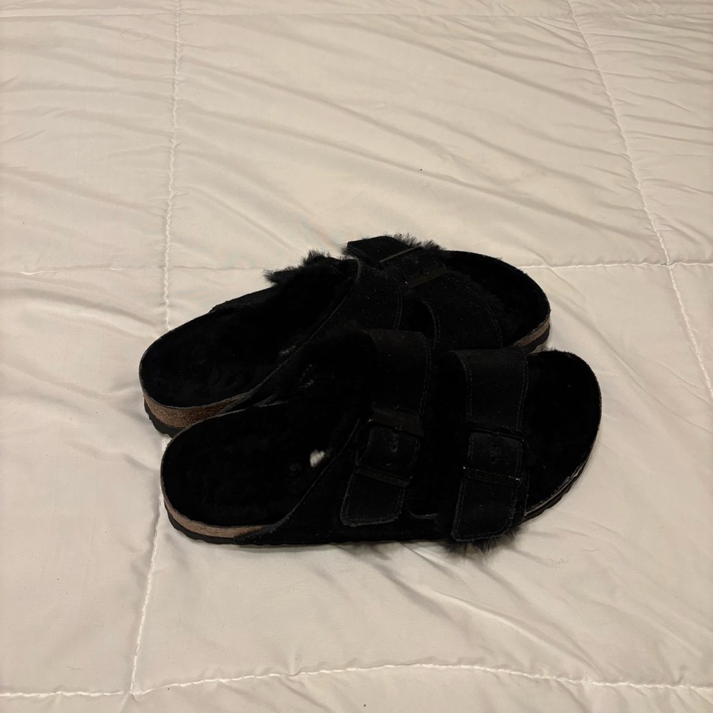 Birkenstock Black Fuzzy Sandals